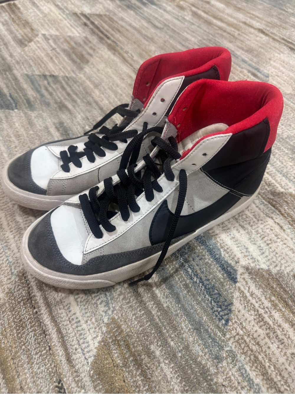 Nike Men's High-Top Sneakers in White, Black & Red